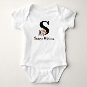 Body Para Bebé Monograma Nombre de guión Personalizado de floraci