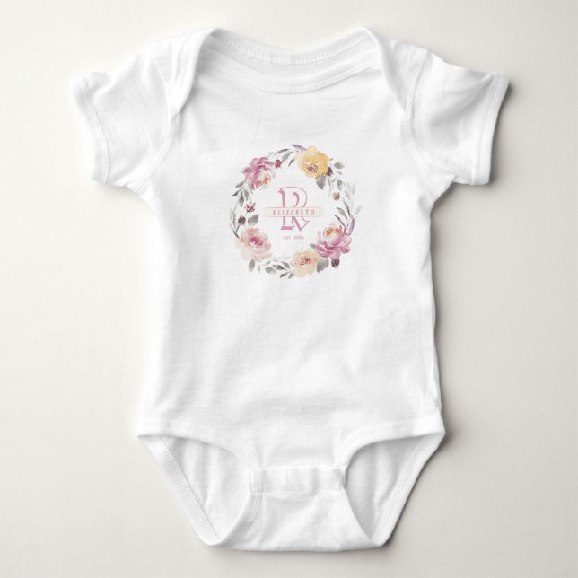 Body Para Bebé Monograma personalizado de la bebé de floral (Anverso)