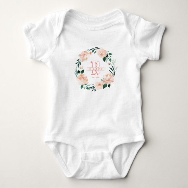 Body Para Bebé Monograma personalizado de la bebé de floral (Anverso)
