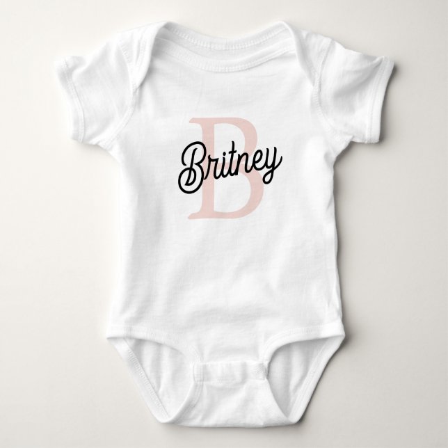 Body Para Bebé Monograma personalizado moderno y nombre Pastel ro (Anverso)
