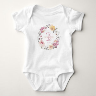 Body Para Bebé Monograma personalizado niña floral de la