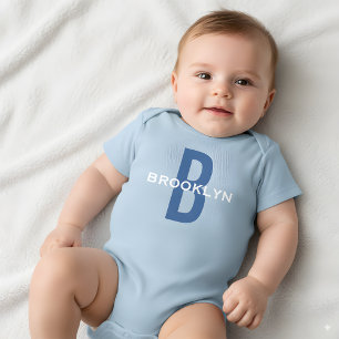 Body Para Bebé Monograma personalizado Nombre personalizado Azul