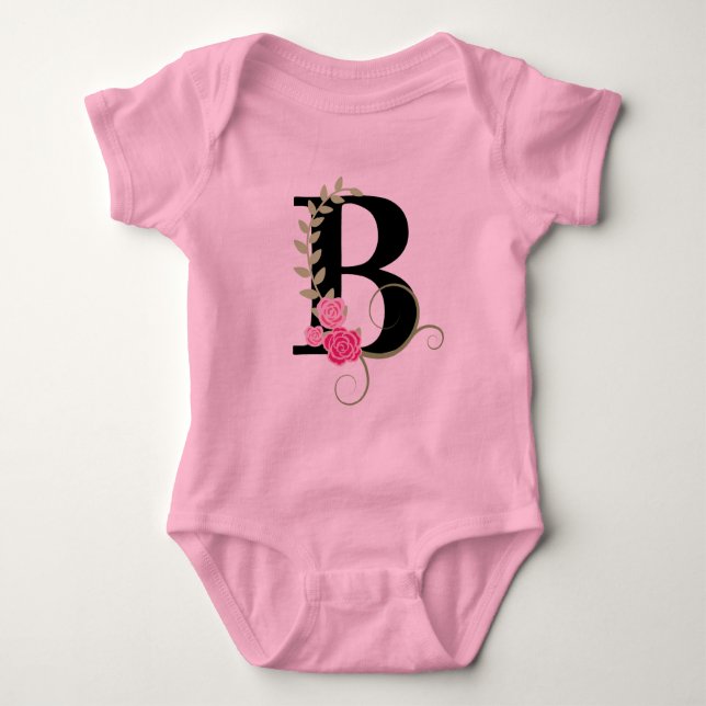 Body Para Bebé Monograma Tutu Bodysuit Floral Rosa/Negro (Anverso)