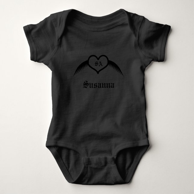 Body Para Bebé Monogramado Personalizado del corazón alado gótico (Anverso)