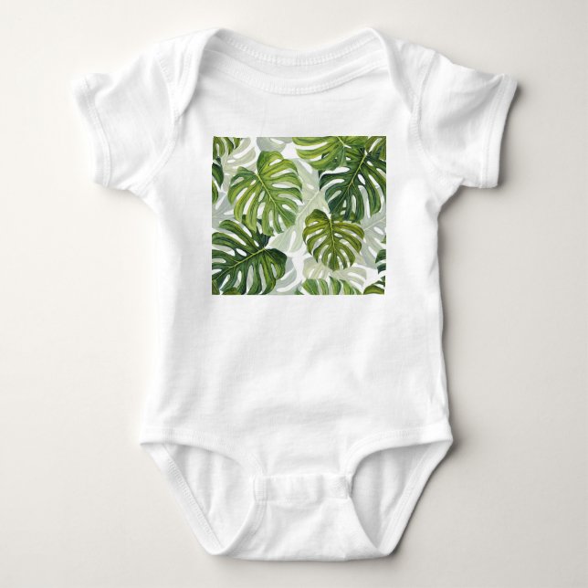 Body Para Bebé Monstera verde acuarela tropical (Anverso)