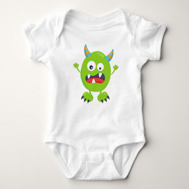 Body Para Bebé Monstruo lindo, monstruo verde, monstruo gracioso, (Anverso)