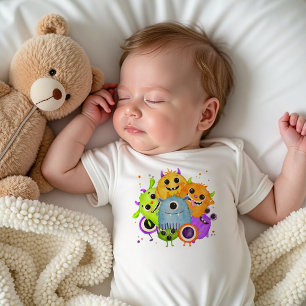 Body Para Bebé Monstruos Lindos Bodysuit de Acuarela para Bebé   