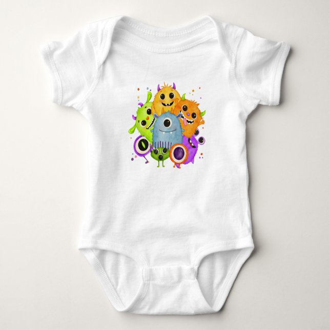 Body Para Bebé Monstruos Lindos Bodysuit de Acuarela para Bebé |  (Anverso)