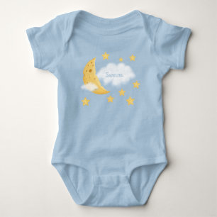 Body Para Bebé Moon cursi y el nombre del bebé en una nube azul