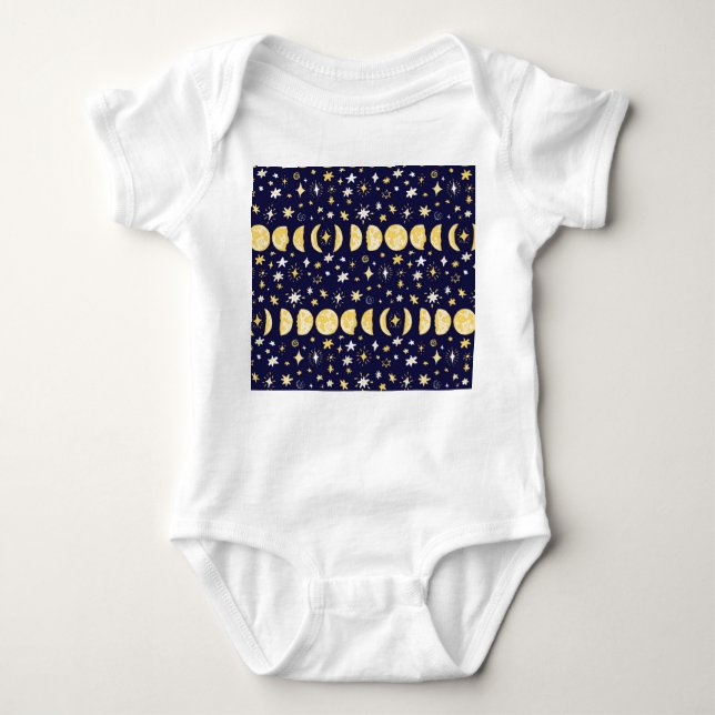 Body Para Bebé Moon Phases Stars Vintage Background (Anverso)
