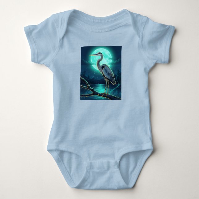 Body Para Bebé Moonlit Heron – Colourful Night Wildlife Art (Anverso)