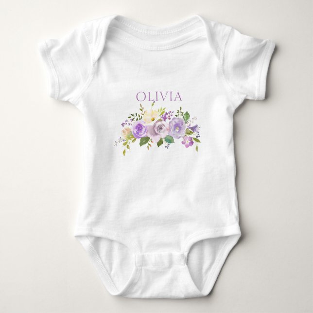 Body Para Bebé Morado floral floral de color de agua dulce person (Anverso)