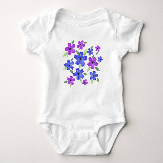 Body Para Bebé Morado y azul acuarela Floral Motif (Anverso)