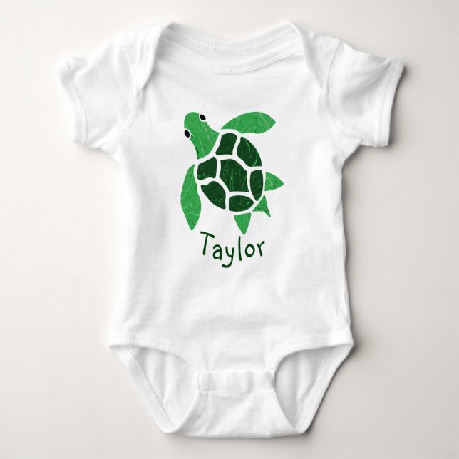 Body Para Bebé Mosaico de la tortuga marina verde Jade con nombre (Anverso)