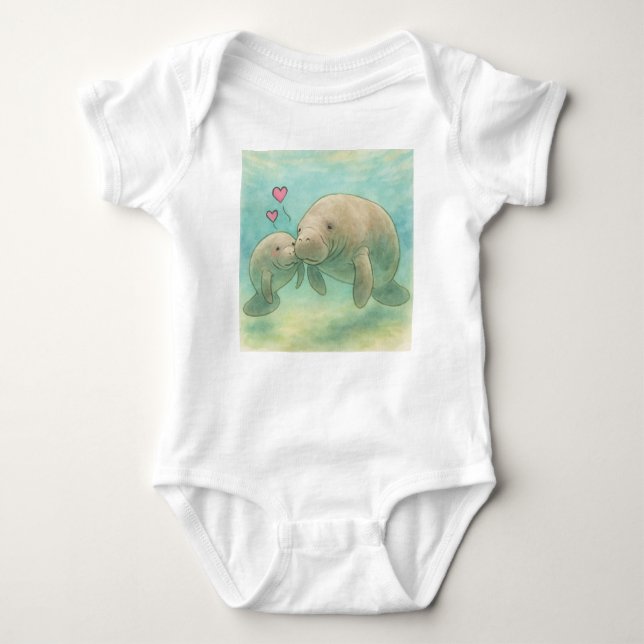 Body Para Bebé Mother and Baby Manatee Watercolor Illustration –  (Anverso)