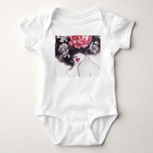 Body Para Bebé Mujer Flores, Moda Fondo de Acuarela.