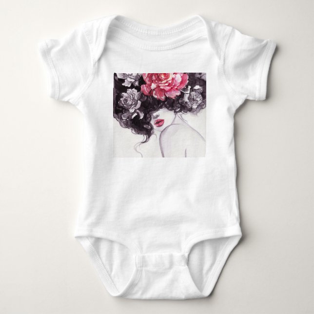 Body Para Bebé Mujer Flores, Moda Fondo de Acuarela. (Anverso)