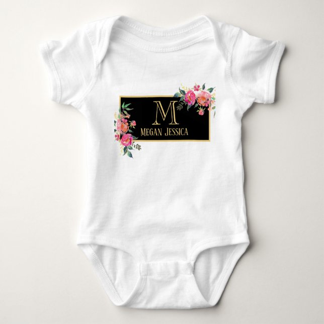 Body Para Bebé mujer monogramada nombre personalizado bebé (Anverso)