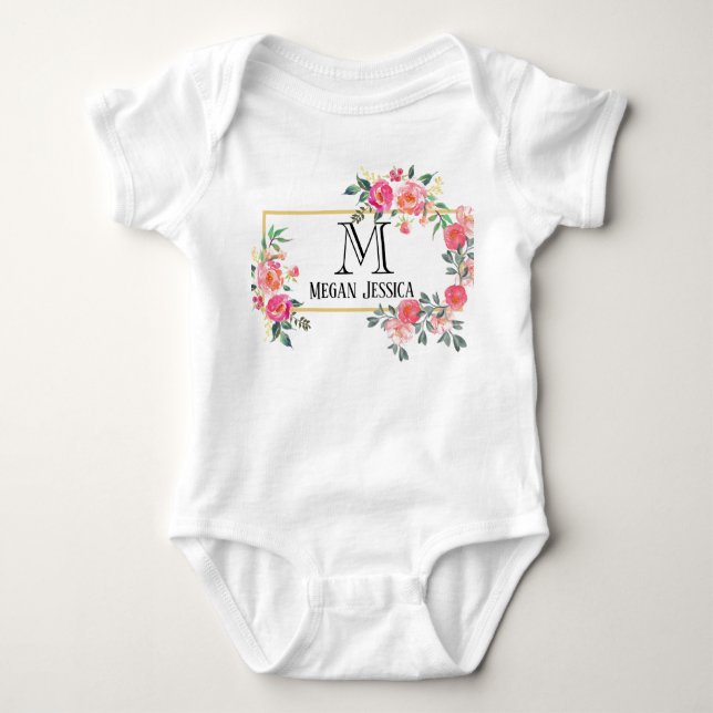 Body Para Bebé mujer monogramada nombre personalizado bebé (Anverso)