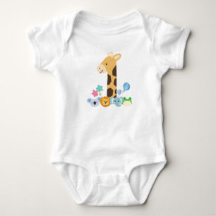 Body Para Bebé My First Birthday. Giraffe and Happy Animals Desig