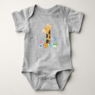 Body Para Bebé My First Birthday. Giraffe and Happy Animals Desig