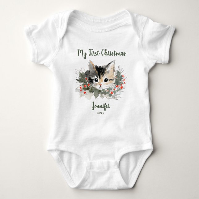 Body Para Bebé My First Christmas Calico Kitty T-Shirt (Anverso)