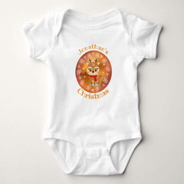 Body Para Bebé My First Christmas with name cute reindeer gold (Anverso)