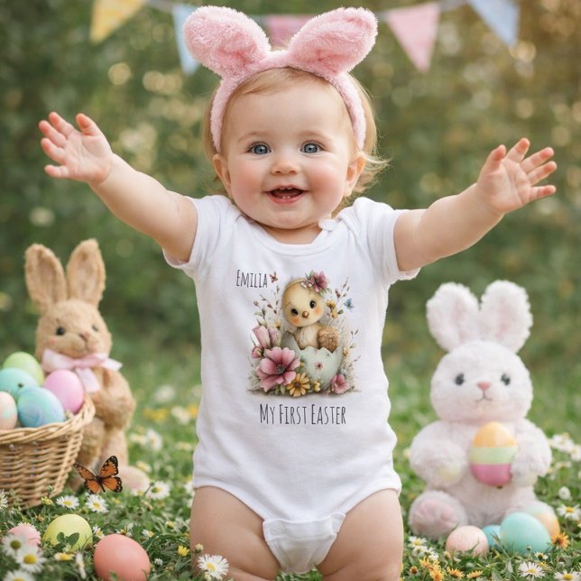 Body Para Bebé My First Easter Design with Personalized Chick  (Subido por el creador)