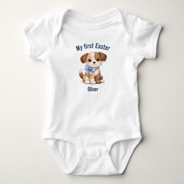 Body Para Bebé My First Easter Patchwork Dog Baby T-Shirt (Anverso)