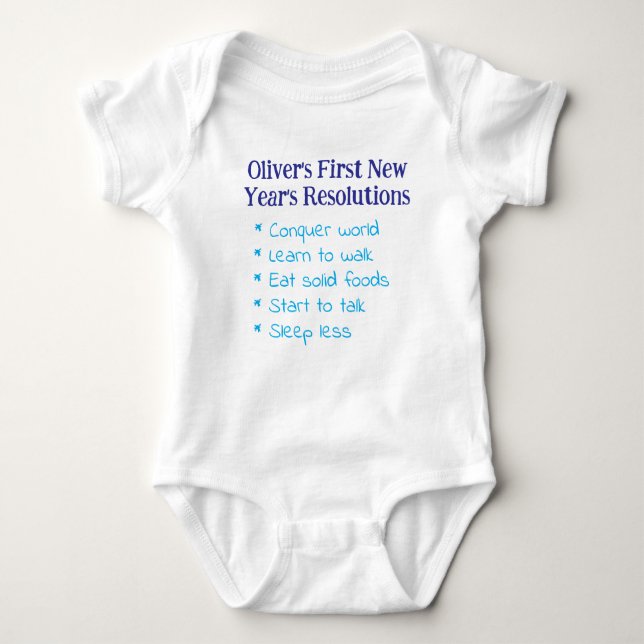 Body Para Bebé My First New Year's Resolutions, Baby Boy Funny    (Anverso)