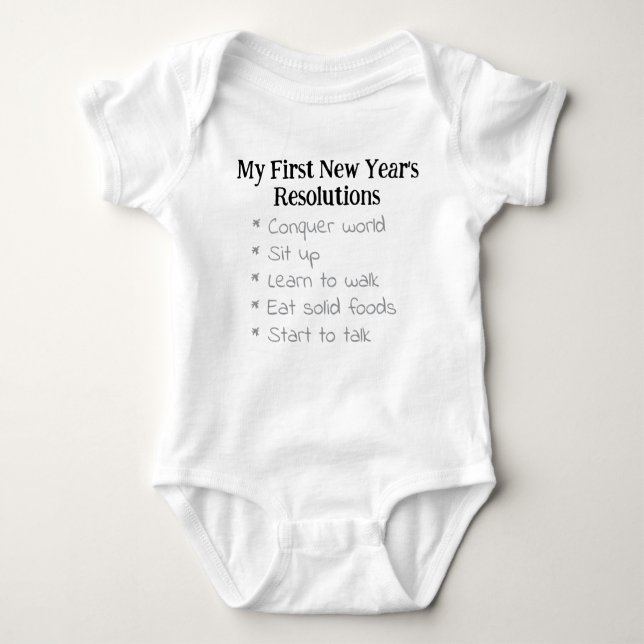 Body Para Bebé My First New Year's Resolutions, Unisex, Funny    (Anverso)