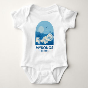 Body Para Bebé Mykonos Grecia Azul Minimalista Viaje