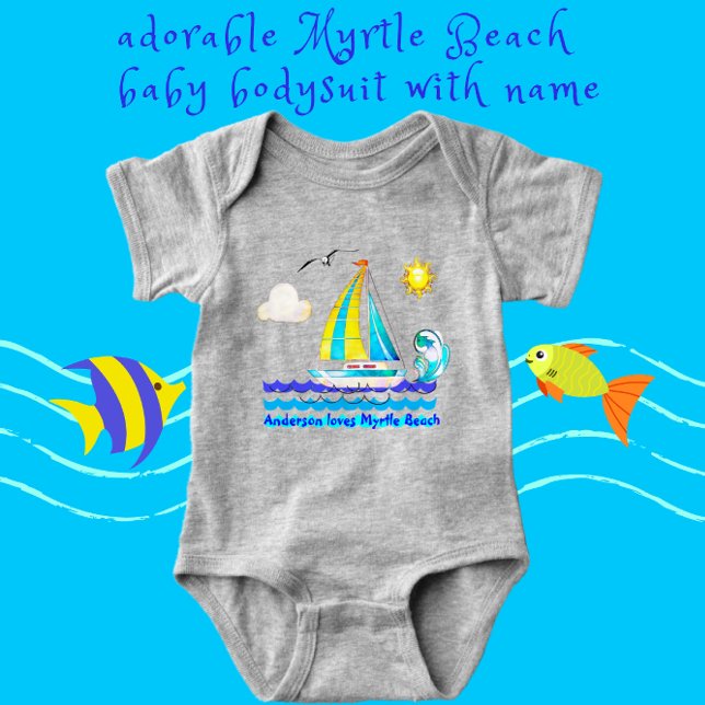 Body Para Bebé Myrtle Beach, SC Cute Sailboat, Sunshine and Gull (Subido por el creador)