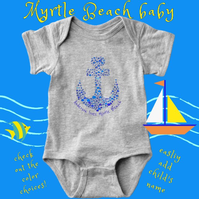 Body Para Bebé Myrtle Beach South Carolina Fun Nautical Art (Subido por el creador)