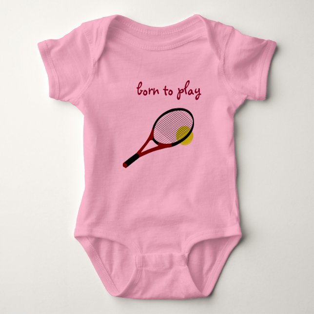 Body Para Bebé Nacido para jugar, pista de tenis y racquet, rosa  (Anverso)