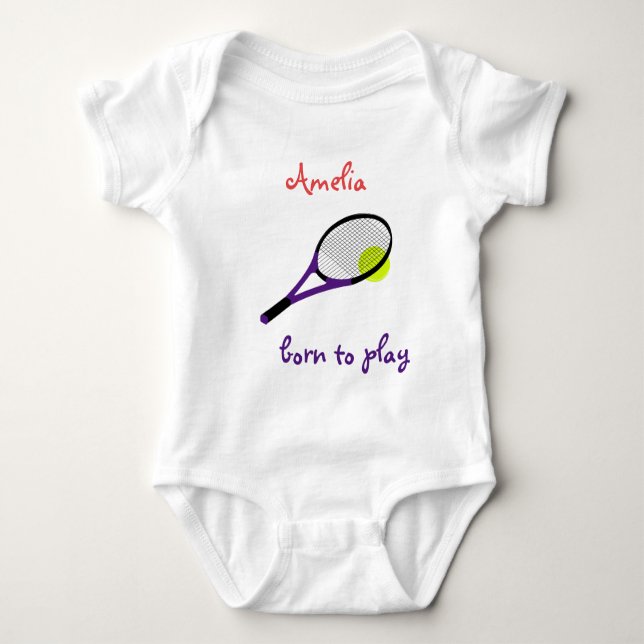 Body Para Bebé Nacido para jugar, Tennis Ball y Racquet, Personal (Anverso)