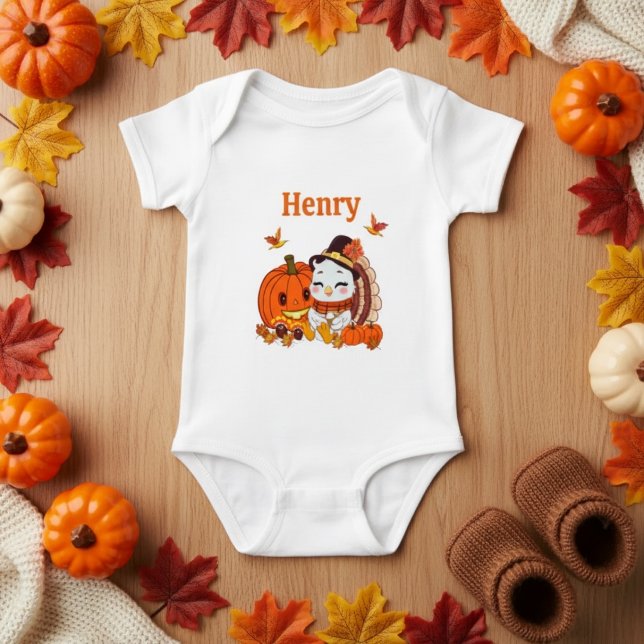 Body Para Bebé Name Baby Turkey And Pumpkin Thanksgiving  (Subido por el creador)