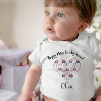 Body Para Bebé Name, July 4th Balloons Heart Newborn - 24mos