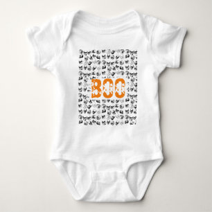 Body Para Bebé Naranja Boo Halloween Spooky Skull Pattern