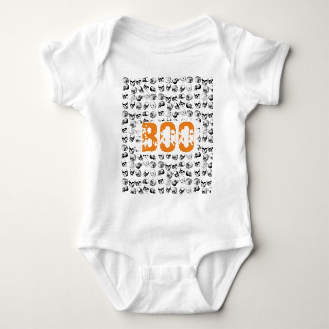 Body Para Bebé Naranja Boo Halloween Spooky Skull Pattern (Anverso)