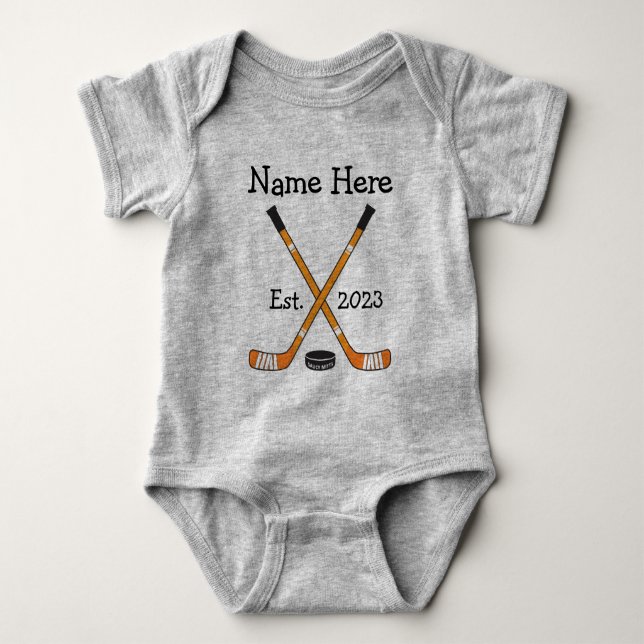 Body Para Bebé Naranja de año de nacimiento de un bebé de hockey  (Anverso)