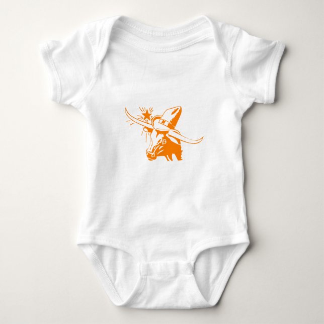 Body Para Bebé Naranja Longhorn Steer con Gorra de Cowboy (Anverso)