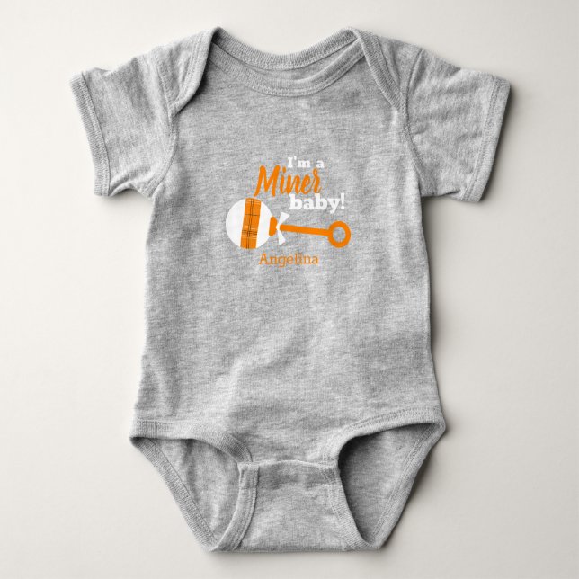 Body Para Bebé Naranja Plaid Rattle Miner Baby Bodysuit (Anverso)