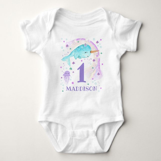 Body Para Bebé Narwhal Bodysuit Chica personalizada Narwhal Bodys (Anverso)