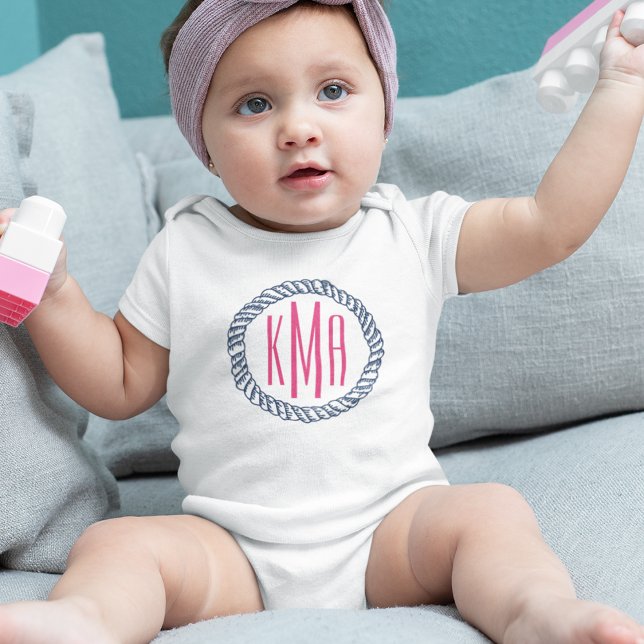 Body Para Bebé Náutica y monograma rosado preppy bebé (Subido por el creador)