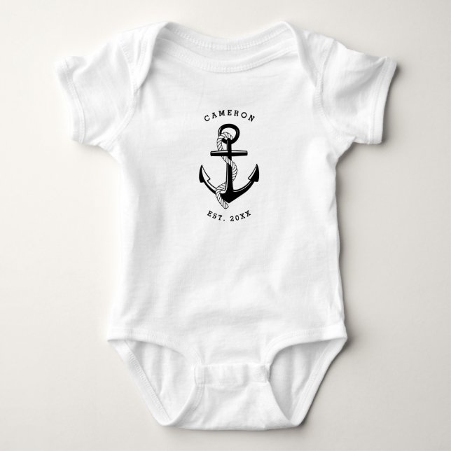 Body Para Bebé Nautical Anchor Negro Personalizado (Anverso)