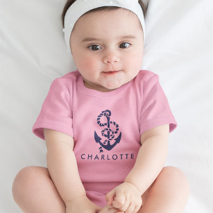 Body Para Bebé Nautical Anchor Pink Personalizado