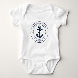 Body Para Bebé Nautical Bote Name Navy Blue Anchor Boating Person