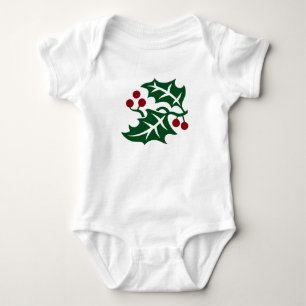 Body Para Bebé Navidad con Acebo Verde y Bayas Rojas
