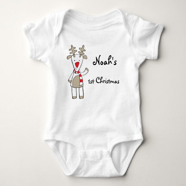 Body Para Bebé Navidad del personalizado name/my 1r el reno (Anverso)
